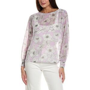 CAbi Floral Blouse in Light Purple and White